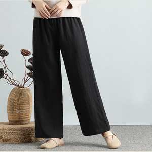 กางเกงโยคะผ้าลินินสไตล์โบฮีเมียนสำหรับฤดูร้อนฤดูใบไม้ร่วงกางเกงลำลองขากว้างแบบลำลองสำหรับการตกแต่งกระดุมที่มีขนาดใหญ่ตามสั่งจากธรรมชาติ - Product Image 4