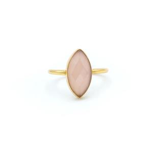 Indian Supplier 18K Gold Plated Pink Calcedony <b>Ring</b> for Women Feminine Pastel Gemstone Wedding Party <b>Custom</b> Sizes Available - Product Image 2