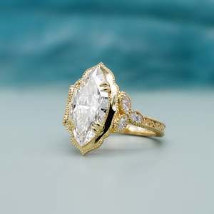 IGI Certified Vintage Marquise Engagement <b>Ring</b> Double Prong <b>Diamond</b> <b>Ring</b> with Side Stones - Product Image 2