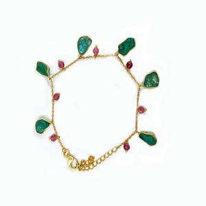 Everyday Wear <b>925</b> <b>Sterling</b> <b>Silver</b> Gold Plated Classic Women Wear Multi Color Rough Gemstone Chain <b>Bracelet</b> - Product Image 1