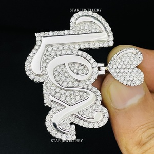 Pendentif en lettres en moissanite VVS, argent sterling 925, personnalisable, style hip-hop, pendentif unisexe avec placage rhodium - Product Image 5