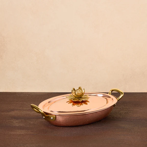 Sauteuse de luxe en cuivre martelé à la main avec longue poignée en laiton et poignée auxiliaire Couvercle décoratif avec bouton ornemental - Product Image 4