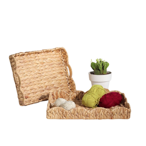 ชุดถาดเสิร์ฟทรงสี่เหลี่ยมผักตบชวาเวียดนามทำมือ3ขนาดที่กำหนดเองของตกแต่งอาหารทอสำหรับบ้าน - Product Image 1