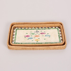 Bandeja de baratija de joyería de nácar de ratán, bandejas de almacenamiento con incrustaciones de fregona, precio al por mayor, listas para enviar - Product Image 2