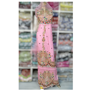 Robe en tissu de soie africaine de meilleure qualité pour femmes nigérianes à la main Design floral pierre perlée George Wrapper pour le printemps été - Product Image 1