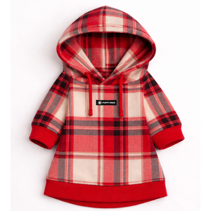 เสื้อฮู้ดลายสก็อตสีแดงสำหรับสุนัข ผ้าฟลีซนุ่ม เสื้อกันหนาวมีฮู้ด อุ่นสบาย เหมาะสำหรับสุนัขขนาดเล็ก กลาง และใหญ่ - Product Image 4