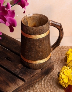 Wooden Beer <b>Mug</b> with Handle and Rope <b>Camping</b> Travel Outdoor <b>Mugs</b> for Men handmade mangowood gift for wedding or anniversary - Product Image 5