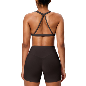 Short de Yoga de Compression respirant pour femmes ensemble de soutien-gorge séchage rapide extensible coupe en V Scrunch dos Fitness vêtements de sport avec doublure en Spandex - Product Image 3