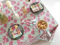 Nappe en coton imprimé bloc floral rose vert couverture de table indienne ensemble de linge de table fait main décor de table de mariage