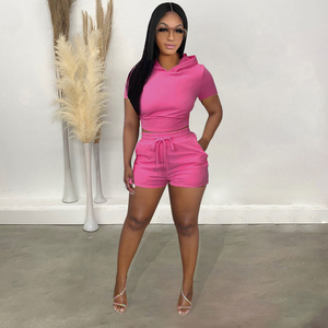 Nuevo diseño de moda para mujer, conjunto informal de verano, transpirable, sólido, logotipo personalizado, conjunto doble femenino, conjunto de 2 piezas - Product Image 3