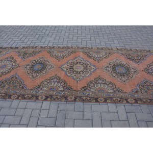 พรม4.3x12.3ft ตุรกีแนววินเทจสีส้มสีน้ำเงินแบบคลาสสิกงานเย็บปะทำจากขนสัตว์พรมห้องนั่งเล่นพร้อม9x12รองทำจากยาง - Product Image 3