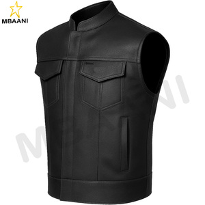 Gilet de moto pour homme en cuir de buffle de qualité supérieure, plusieurs poches, style club, gilet de motard - Product Image 1