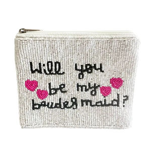 แฟนซีสำหรับเจ้าสาวปักลูกปัดคุณจะเป็นเพื่อนเจ้าสาวของฉัน? กระเป๋าซิปขนาดเล็กที่มีดีไซน์หรูหราและทำด้วยมือจากอินเดีย - Product Image 1