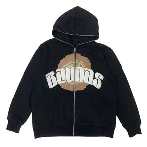 Sudadera con capucha informal de gran tamaño de alta calidad, cremallera completa, algodón orgánico, forro polar francés, logotipo personalizado, decoración de diamantes de imitación para ropa de calle de invierno - Product Image 3