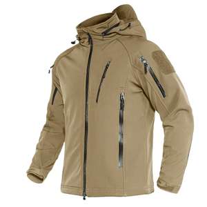 ¡Novedad de 2025! Chaqueta Softshell táctica impermeable para hombre, cortavientos con capucha y logotipo frontal, patrón sólido, cierre de cremallera para caza - Product Image 1
