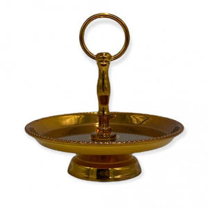 Base para Pastel de Forma Redonda con Acabado Dorado de Aspecto Antiguo en Calidad Premium para Decoración de Mesa de Hotel - Product Image 1