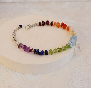 7 Chakra Real Stone Beaded <b>Bracelet</b> <b>Sterling</b> <b>Silver</b> Ohm <b>Charm</b> Meditation Jewellery Yoga Gift Fine Chain & Link <b>Bracelets</b> - Product Image 4