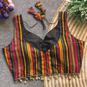 เสื้อแฟชั่นแขนยาวคอวีผ้าทอปักลายผ้าเรยอนผ้าคอตตอนแท้มีลาย sabyasachi และลายเปิดด้านหลัง - Product Image 5