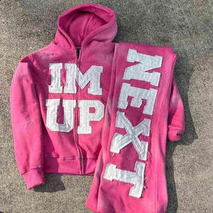 Fabricante personalizado Chándales de peso pesado Grueso desgastado Vintage Bordado Parche Hombres Lavado ácido Zip up Rhinestone Sudadera con capucha - Product Image 1