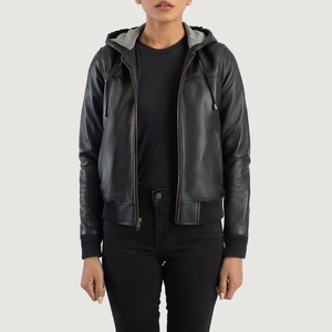 Chaquetas de cuero con capucha y cremallera de moda personalizada de buena calidad para mujer - Product Image 3