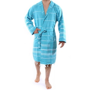 Turkish Unisex Casual Luxury <b>Woven</b> Pestemal Bathrobe 100% Cotton Hooded Striped Pattern Plus Size Elegant Quick Dry Breathable - Product Image 4