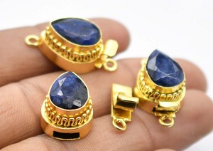 Fermoir de boîte en forme de larme Lapis Lazuli plaqué or 18 carats fermoir de fabrication de bijoux 1-3 brins B630 25X14X10MM composants de pierres précieuses - Product Image 3