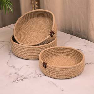 Juego de Cestas de Almacenamiento Redondas Hechas a Mano, Plegables y Tejidas en Ratán, PVC, Algodón, Tela Plástica para Sala de Estar y Cocina - Product Image 1