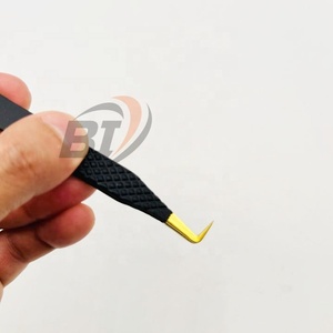Stainless Steel Pointed Eyelash Extension Tweezers 90 Degree Heart Design Black With Gold Hand Tested Lash Tweezers - Product Image 4