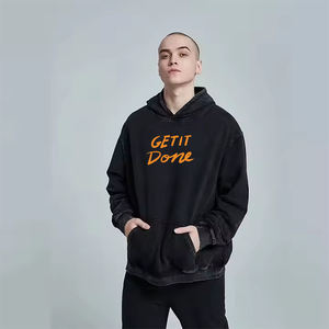 Top Quality Acid Wash Hoodie Black Color Pullover Casual Wear Adult Men's Acid Wash Hoodies With Custom Logo - Product Image 6