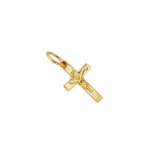 14K Yellow <b>Gold</b> Plated Children's Dainty <b>Crucifix</b> <b>Pendant</b> Jesus Cross Design Classic Tiny Christian Heritage Jewelry Zircon - Product Image 3