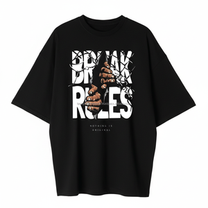 Camiseta Gráfica BREAK RULES, Diseño Artístico con Efecto de Manos Rasgando, Estilo Urbano Oversize, Camiseta de Algodón Grueso, Logotipo Personalizado OEM - Product Image 1