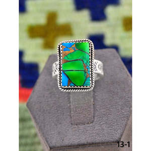 Bague ajustable artisanale Southwest en argent sterling plaqué or rose, sertie d'un paon, d'une dahlia et d'un turquoise, avec sertissage invisible, idéale pour un cadeau - Product Image 2