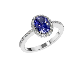 Elegante anillo de compromiso de oro sólido de 14K para mujer IGI Lab Grown Diamonds Halo Zafiro sintético Joyería personalizada Diamante de corte ovalado - Product Image 5