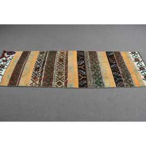 2.3x7.6 ft Rug, Vintage Turkish Rug, <b>Brown</b> <b>Wool</b> Rug - Product Image 2