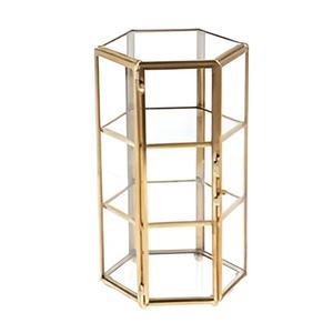 Joyero de latón y vidrio de diseño vintage, caja de embalaje de joyería de lujo personalizada, caja de brazalete y collar de anillo de 2 compartimentos - Product Image 1