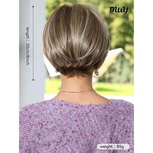 Perruque synthétique courte et droite pour femme DWY, en fibre haute température, style naturel avec frange, dentelle transparente de qualité, couleur marron - Product Image 4