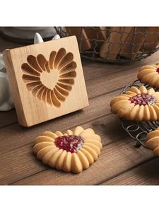 Wooden <b>Cookie</b> Mold Geometric Biscuit Stamp Pastry Press Embossing <b>Tool</b> Baking Cutter Traditional Sugar Butter Shortbread Mold - Product Image 4