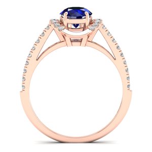 Anillos de Compromiso REYES Elegance de Oro Rosa Macizo de 14K con Diamantes y Halo para Mujer, Anillo de Zafiro Azul, Joyería Fina, Gran Venta - Product Image 4