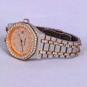 Dual Tone Luxury Hip Hop Style <b>Watch</b> Stainless Steel <b>Watch</b> with Moissanite Diamond Studded Quartz Elegant Look for Men and Women - Product Image 2