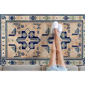 Alfombra Estampada Marrón Claro, Patrón Geométrico Inspirado en los Navajo, Diseño Turco, Alfombra Delgada No Tejida - Product Image 3