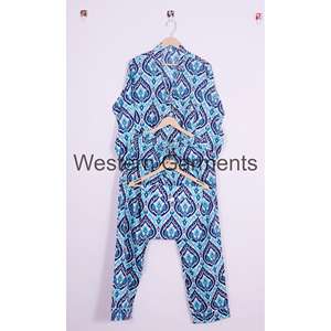 Conjunto de pijama de algodón indio térmico hecho a mano, ropa de dormir con estampado Floral para mujer con bolsa para primavera, verano, invierno, vestido de noche - Product Image 5