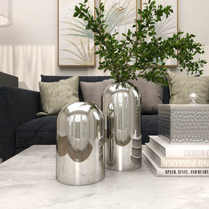 Vase cylindrique argenté minimaliste petit porte-fleurs en acier inoxydable pour arrangements floraux élégants de mariage et de fête - Product Image 1