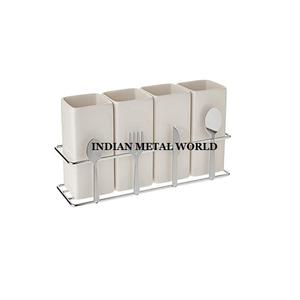 Juego de 2 soportes para cubiertos de madera y hierro de diseño maravilloso de Indian Metal World - Product Image 4