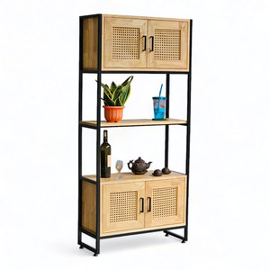 KTB68151 Iron <b>Frame</b> Decorative Shelf 74x30x160cm Rubber Wood <b>Square</b> Pattern for Living Room Office Bedroom Home Decoration - Product Image 1