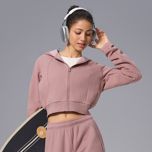 Haut de sport à capuche Ville, logo personnalisé, style streetwear, haut de sport à manches longues, veste zippée vierge pour femmes - Product Image 2