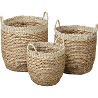 Paniers de rangement tissés naturels Galaximex Boho avec poignées amovibles |   Décoration d'intérieur en jonc de mer naturel du Vietnam, tailles D30-D40cm, précision
