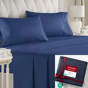 Ensemble de draps queen 6 pièces, draps en bambou queen size, poches profondes 18 "draps de lit rafraîchissants écologiques sans plis - Product Image 1