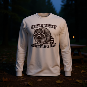 T-shirt a maniche lunghe con design procione 'Potrebbe rubare le tue snack, potrebbe rubare il tuo cuore' - T-shirt promozionali - Product Image 3