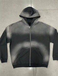 Custom Logo Printed Sweatshirt <b>Black</b> Cotton French Terry Vintage Distressed Acid Wash Oversized Cropped <b>Zip</b> <b>up</b> <b>Hoodies</b> Men - Product Image 4