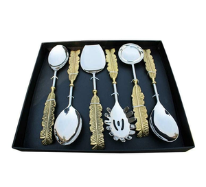 Ensemble de cuillères de serveur de salade en acier inoxydable d'artisanat de concepteur dernier restaurant de poignée de concepteur utilisé - Product Image 1